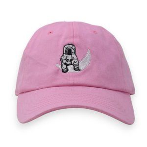 Man on Moon Embroidered 100% Cotton Unstructured Adjustable Dad Hat - PINK